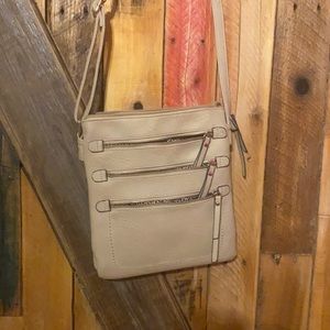 Cream multi compartment cross body
